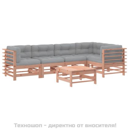 Градински комплект с възглавници, 6 части, дугласко дърво масив
