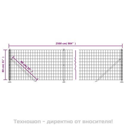 Плетена оградна мрежа с фланец, зелена, 0,8x25 м