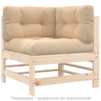 Градински комплект с възглавници, 5 части, дърво масив