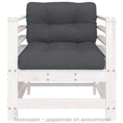 Градински столове с възглавници, 2 бр, бели, бор масив