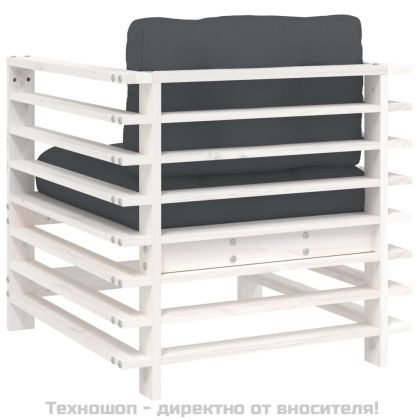 Градински столове с възглавници, 2 бр, бели, бор масив