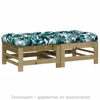 Градински табуретки с възглавници, 2 бр, импрегниран бор