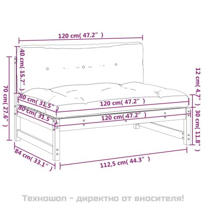 Среден диван, бял, 120x80 см, борово дърво масив