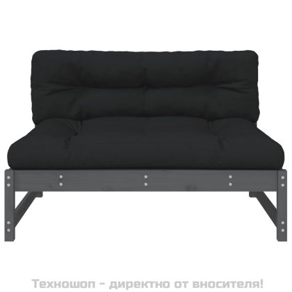 Среден диван, сив, 120x80 см, борово дърво масив