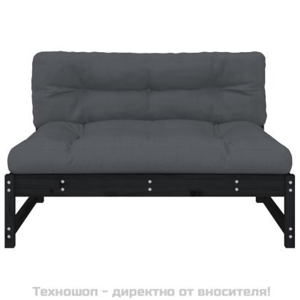 Среден диван, черен, 120x80 см, борово дърво масив