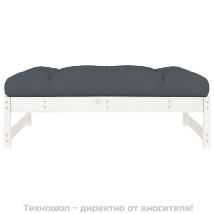 Градинска табуретка, бяла, 120x80 см, борова дървесина масив