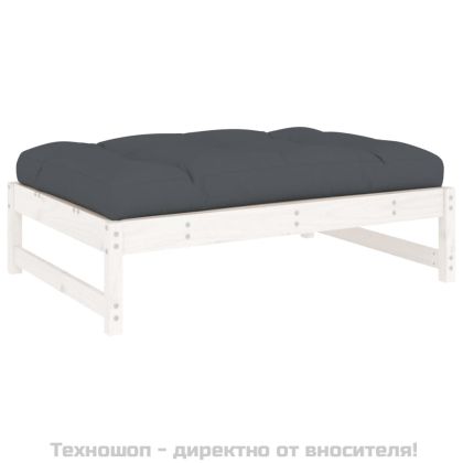 Градинска табуретка, бяла, 120x80 см, борова дървесина масив