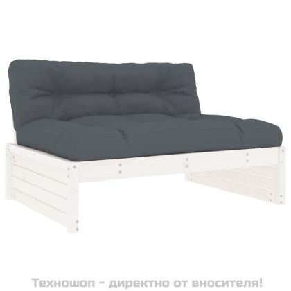 Среден диван, бял, 120x80 см, борово дърво масив