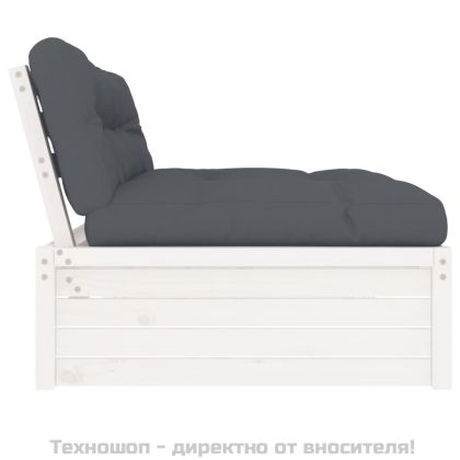 Среден диван, бял, 120x80 см, борово дърво масив