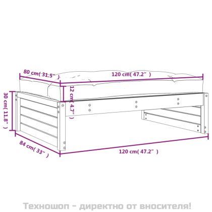 Градинска табуретка, черна, 120x80 см, борова дървесина масив