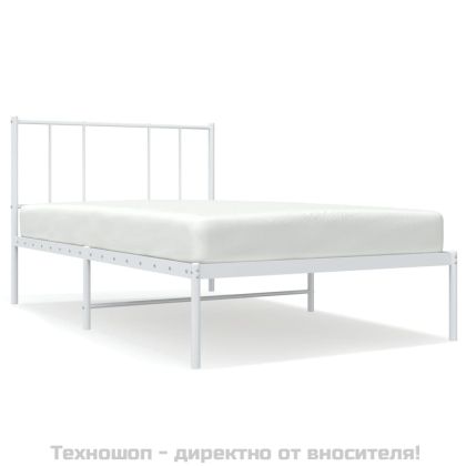 Метална рамка за легло, без матрак, с табла, бяла, 75x190 см