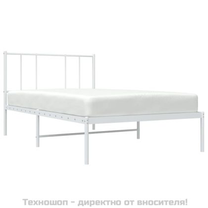 Метална рамка за легло, без матрак, с табла, бяла, 75x190 см