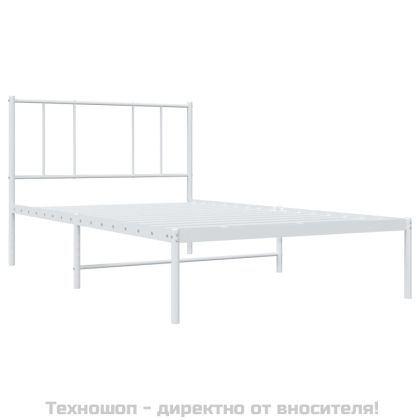 Метална рамка за легло, без матрак, с табла, бяла, 75x190 см