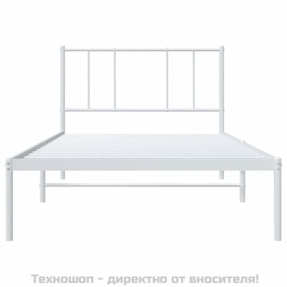 Метална рамка за легло, без матрак, с табла, бяла, 75x190 см