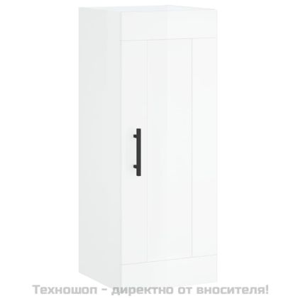 Стенен шкаф, бял гланц, 34,5x34x90 см, инженерно дърво
