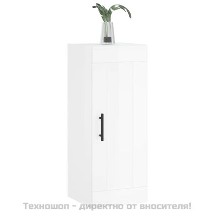 Стенен шкаф, бял гланц, 34,5x34x90 см, инженерно дърво