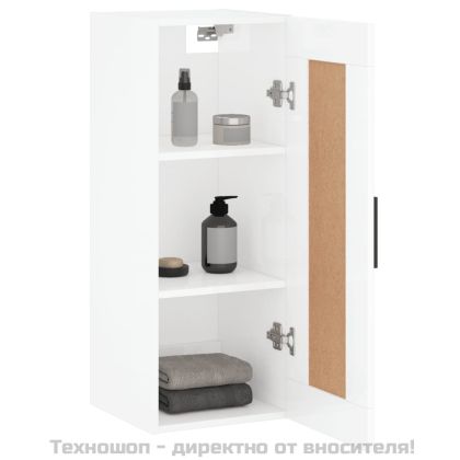 Стенен шкаф, бял гланц, 34,5x34x90 см, инженерно дърво