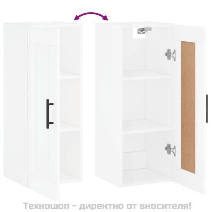 Стенен шкаф, бял гланц, 34,5x34x90 см, инженерно дърво