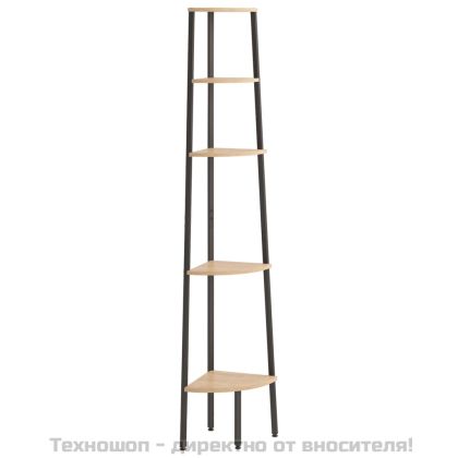 Ъглова етажерка с 5 рафта светлокафяво и черно 45,5x31,5x180 см