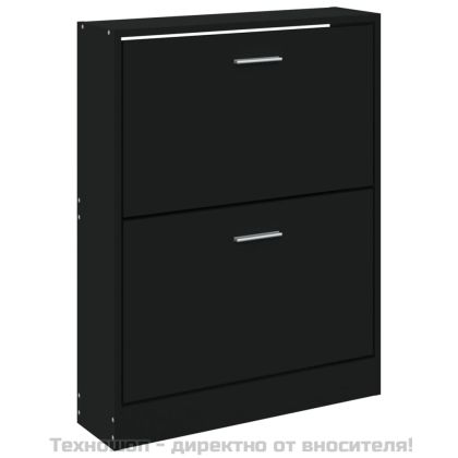 Шкаф за обувки, черен, 59x17x81 см, инженерно дърво