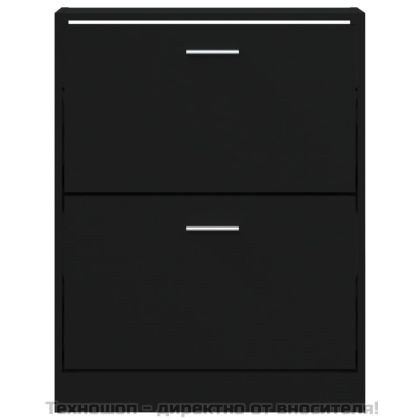 Шкаф за обувки, черен, 59x17x81 см, инженерно дърво