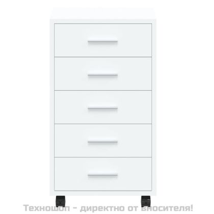 Шкаф с чекмеджета на колелца, бял гланц, инженерно дърво