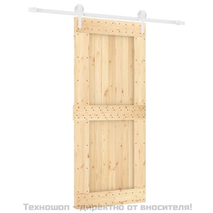 Плъзгаща врата с монтажни части, 90x210 см, борово дърво масив