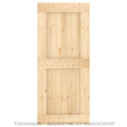 Плъзгаща врата с монтажни части, 90x210 см, борово дърво масив