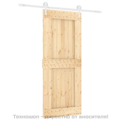 Плъзгаща врата с монтажни части, 85x210 см, борово дърво масив