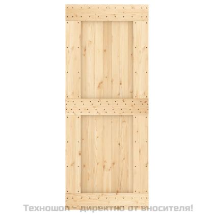 Плъзгаща врата с монтажни части, 85x210 см, борово дърво масив