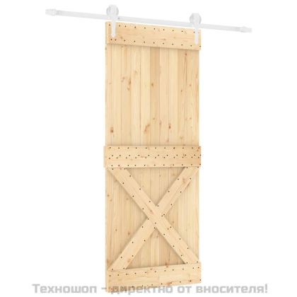Плъзгаща врата с монтажни части, 85x210 см, борово дърво масив