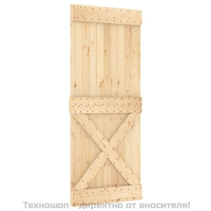 Плъзгаща врата с монтажни части, 85x210 см, борово дърво масив