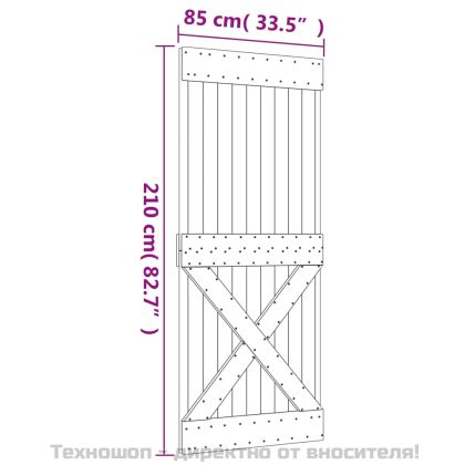 Плъзгаща врата с монтажни части, 85x210 см, борово дърво масив