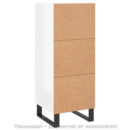 Сайдборд, бял гланц, 34,5x34x90 см, инженерно дърво