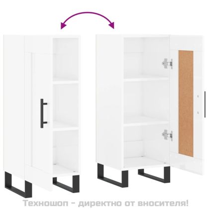 Сайдборд, бял гланц, 34,5x34x90 см, инженерно дърво