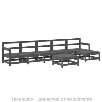 Градински лаундж комплект 7 части с възглавници сив бор масив
