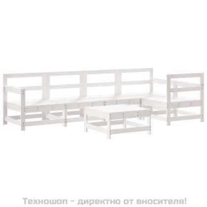 Градински комплект с възглавници, 6 части, бял, дърво масив