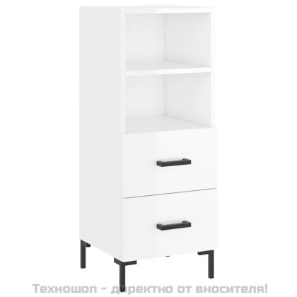 Сайдборд, бял гланц, 34,5x34x90 см, инженерно дърво