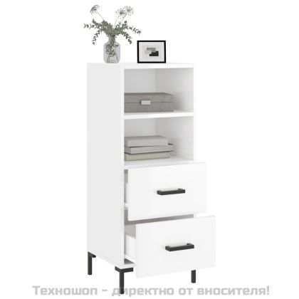 Сайдборд, бял гланц, 34,5x34x90 см, инженерно дърво