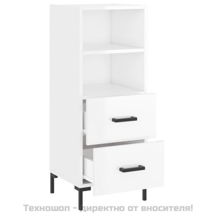 Сайдборд, бял гланц, 34,5x34x90 см, инженерно дърво