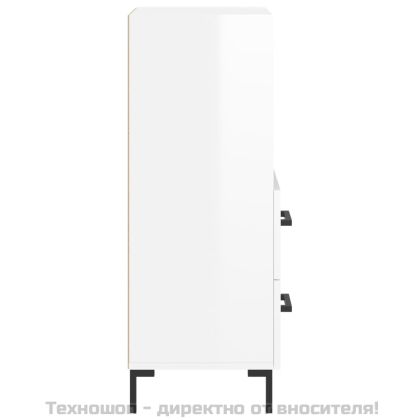 Сайдборд, бял гланц, 34,5x34x90 см, инженерно дърво