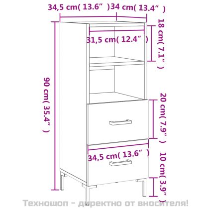 Сайдборд, бял гланц, 34,5x34x90 см, инженерно дърво