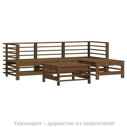 Градински комплект 5 части възглавници меденокафяв дърво масив