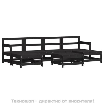 Градински лаундж комплект 7 части с възглавници черен бор масив