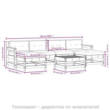 Градински лаундж комплект 7 части с възглавници черен бор масив