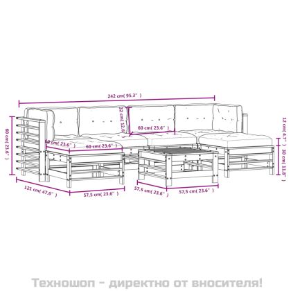 Градински лаундж комплект 7 части с възглавници сив бор масив