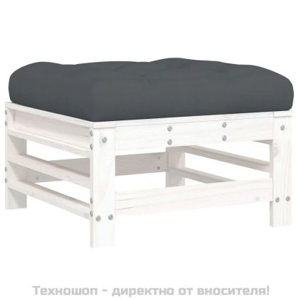 Градински комплект с възглавници, 6 части, бял, дърво масив