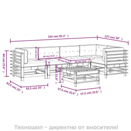 Градински лаундж комплект 6 части с възглавници импрегниран бор