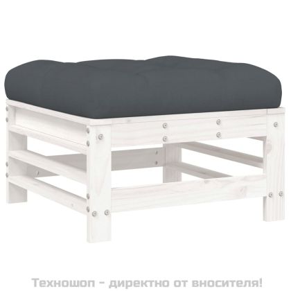 Градински комплект с възглавници, 5 части, бял, дърво масив