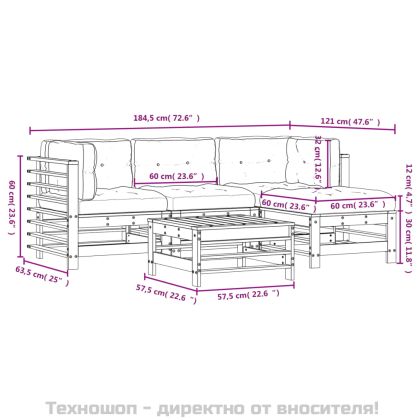 Градински лаундж комплект 5 части с възглавници импрегниран бор